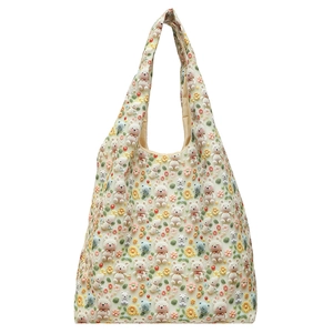 Floral canvas shoulder bag with 3D cartoon bear pattern and colorful flower prints