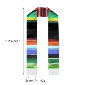 Mexican serape graduation sash with colorful stripes and white fringes 182cm length