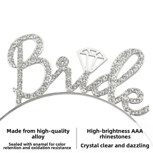 Close-up of silver Bride headband with AAA rhinestones and anti-oxidation alloy finish