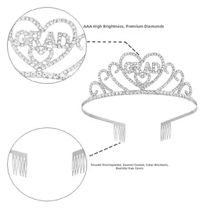 Detail of silver alloy tiara with AAA rhinestones and GRAD letters for graduation