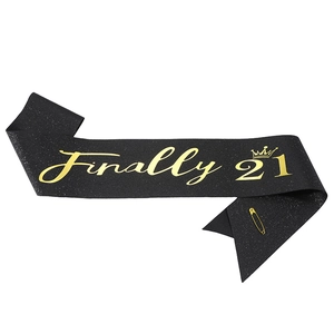 Black glitter Finally 21 birthday sash with gold lettering and safety pin set