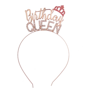 Serre-tête Birthday Queen en Strass Avec Couronne Magenta Diadème en Métal Accessoire de Cheveux pour Femmes Filles Fête Célébration
