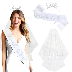 Bride To Be Zubehör Schärpe Tiara Schleier Für Junggesellinnenabschied Hochzeit Brautparty Legierung Strass Satin Haarband Schleier Schärpe