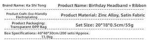 Detailed specifications of Birthday Girl crown and sash set with material and size details