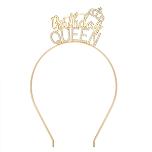 Serre-tête Birthday Queen doré étincelant avec strass et décoration de couronne