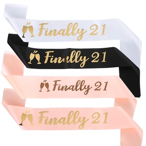 Finally 21 Birthday Girl Sash Satin Fabric Gold Foil Lettering For Women Birthday Anniversary Party Celebration Supplies