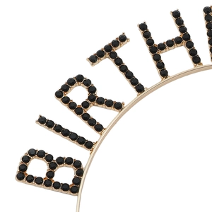 Birthday Girl gold crown headband with black rhinestones for party hair accessory
