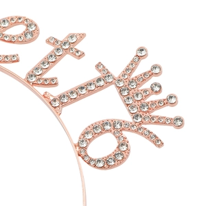 Rose gold 18th birthday headband with white rhinestones on a metal hair hoop for girls
