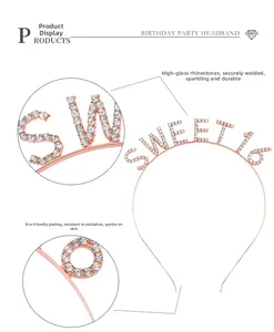 Dettaglio del cerchietto Sweet 16 in oro rosa con strass e placcatura in lega