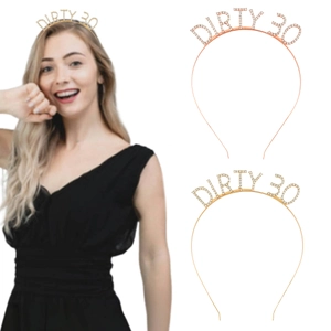 Dirty 30 Birthday Tiara For Women Rhinestone Letter Headband Gold Rose Gold Zinc Alloy Birthday Party Hair Accessories