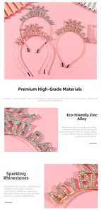 Close-up of sparkling rhinestones and eco-friendly zinc alloy on the birthday headband