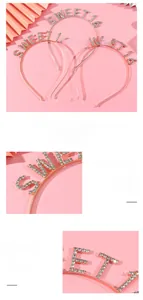Detail of rose gold Sweet 16 headband with sparkling rhinestones for birthday party
