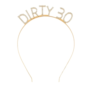 Gold 'DIRTY 30' rhinestone headband for women 30th birthday party hair accessory