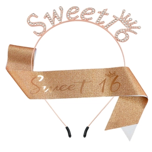 Ensemble tiare et écharpe pailletée Rose Gold Sweet 16 pour fête d'anniversaire