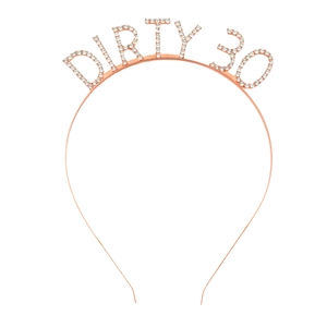Rose gold Dirty 30 crystal tiara headband for women's 30th birthday party celebration