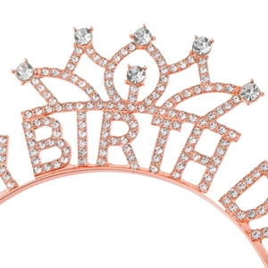 Rose gold Birthday Girl rhinestone tiara for women shown against a clean white background