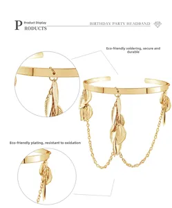 Detail view of gold leaf headband with plating process and secure welding points