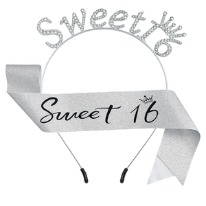 Ensemble diadème d'anniversaire Sweet 16 en strass et écharpe scintillante
