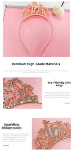 Détail du serre-tête 16 ans en alliage de zinc or rose avec des strass brillants pour les fêtes