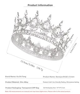 Détail de la couronne de mariée baroque argentée avec dimensions 12,9cm de diamètre
