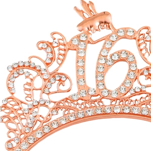 Élégant diadème du 16e anniversaire en or rose avec cristaux pour fête de jeunes filles