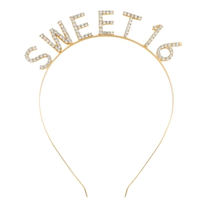 Golden rhinestone Sweet 16 headband crown for girl birthday party accessories
