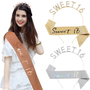 Sweet 16 Compleanno Decorazione per Ragazze Tiara di Strass e Fascia Glitterata Set Accessori per Feste Sweet Sixteen Oro Argento