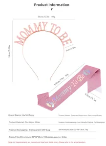 Pink Mommy To Be headband and sash set with detailed size 18x16cm and 160x9.5cm specs