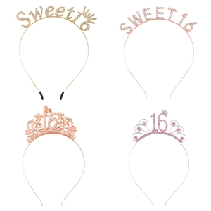 Sparkling gold and rose gold Sweet 16 birthday tiaras with rhinestones for girls