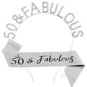 Set d'anniversaire 50 & Fabulous avec diadème en strass et écharpe scintillante