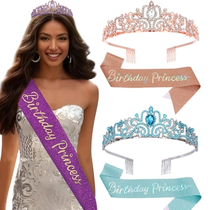 Set Fascia Birthday Princess e Tiara con Strass Decorazioni per Feste Oro Rosa Glitter per Ragazze Donne Accessori per Feste di Compleanno