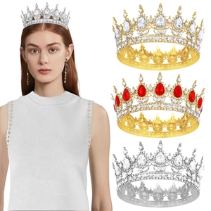Elegant baroque bridal crown with sparkling crystals in silver, gold, and ruby red styles