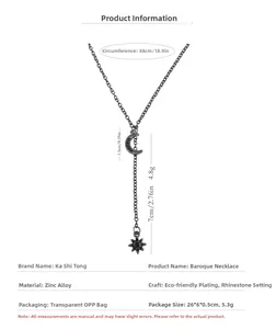 Maßtabelle für Barock Y-Kette mit Mondanhänger, Quastenlänge und Details in Silber