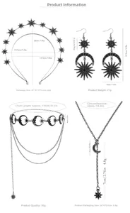 Size chart showing gothic jewelry set with crown, earrings, necklace and waist chain