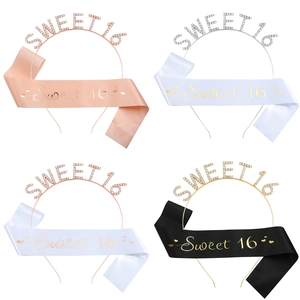 Sweet 16 birthday tiara and sash set in four assorted colors for party decorations