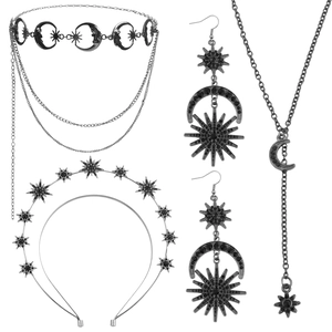 Barockes Gothic-Schmuckset mit Mond und Sternen inklusive Halskette und Diadem