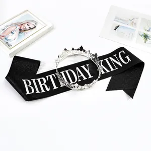 Silver crown and Birthday King glitter sash gift set for celebration parties