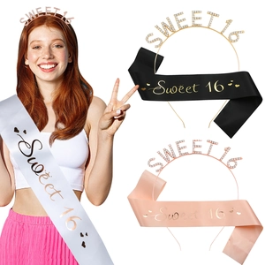 Sweet 16 Birthday Party Decorations Alloy Rhinestone Tiara Crown And Satin Sash For Girls Women Celebration Birthday Accessory