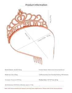 Detailed specs of rose gold Retired tiara featuring zinc alloy and rhinestones