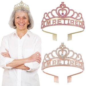 Zinc Alloy Rhinestone I'M RETIRED Letter Crown Tiara For Women Heart Shape Retirement Party Hair Accessories Headband Gift