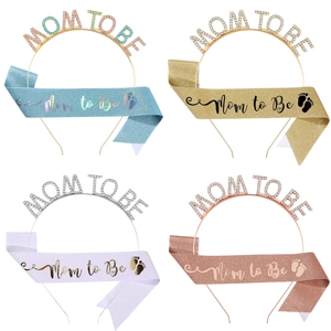 Mom To Be crystal headband and sequin sash set in multiple colors for baby showers