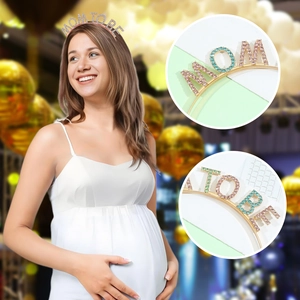 Golden Mom To Be headband with colorful rhinestones for pregnant women baby shower party