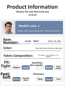 Detailed size chart and fabric composition for men's athletic loose joggers pants