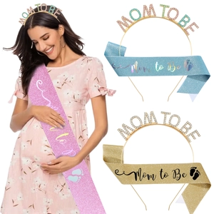 Mom To Be Party Decoration Rhinestone Alloy Headband And Glitter Satin Sash For Baby Shower Expectant Mothers Jewelry Accessory