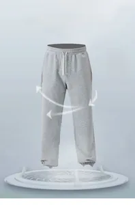 Detail of men's grey sports joggers featuring elastic waistband and 3D breathable fabric