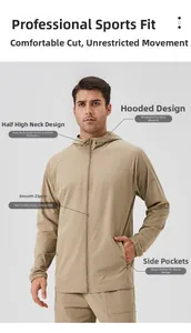 Veste coupe-vent kaki pour homme avec col montant et poches zippées pour le sport