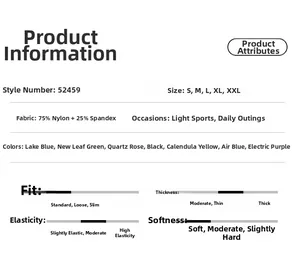 Detailed size chart and fabric composition for high-waisted yoga shorts with 7 color options