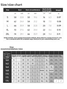 Guide des tailles pour brassière de yoga dos nu avec mesures du S au 2XL et poids recommandé