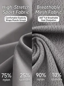 Mens compression workout shirt in gray high-elastic breathable nylon fabric detail