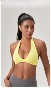 Soutien-gorge de sport dos nu avec design croisé devant et dos ouvert en jaune vif